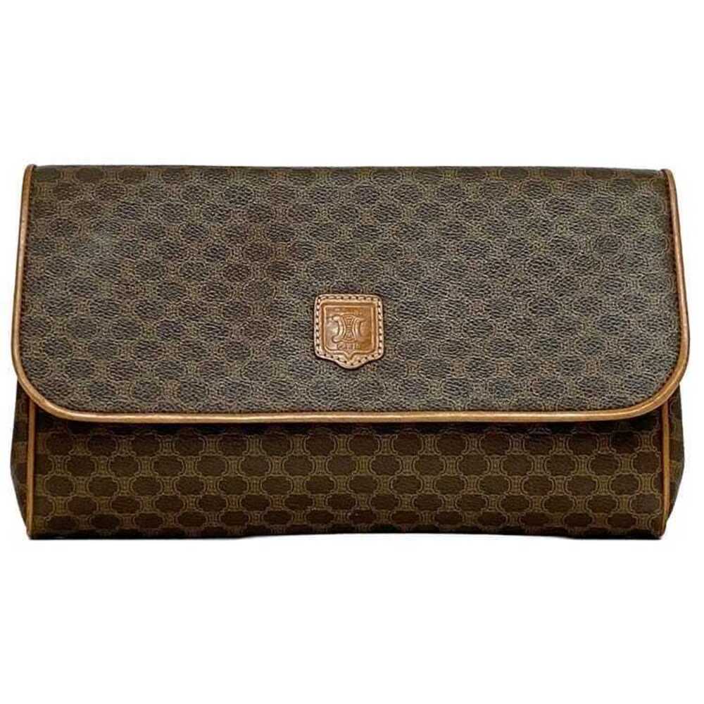 Celine Clutch Bag Brown Macadam Leather Magnetic Flap Logo All over One point